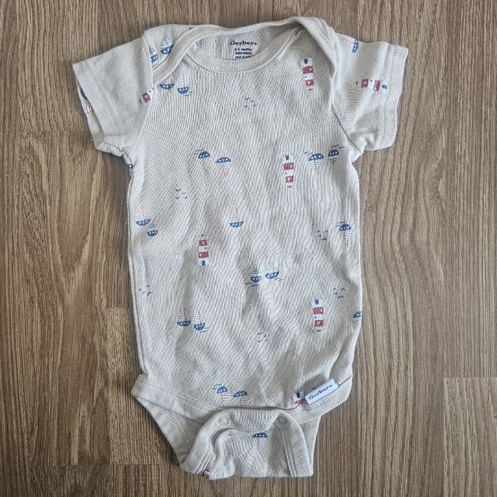 Gerber Beige Bodysuit with Lighthouse Design